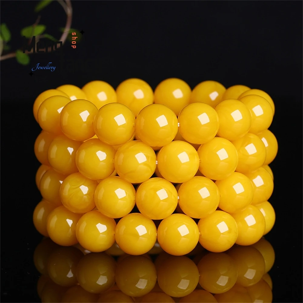

Old Beeswax Bracelet, Amber Chicken Oil Yellow Single-Loop Prayer Beads Bracelet Accessory, Prayer Bead Jewelry Styles Elegant