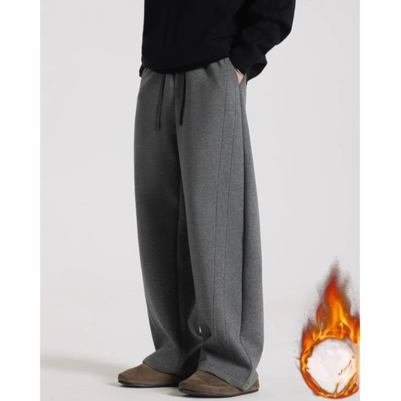 

Autumn/Winter Loose Silhouette Wide-Leg Pants, Heavyweight Thickened & Fleece-Lined, Casual Versatile Straight-Leg Trousers