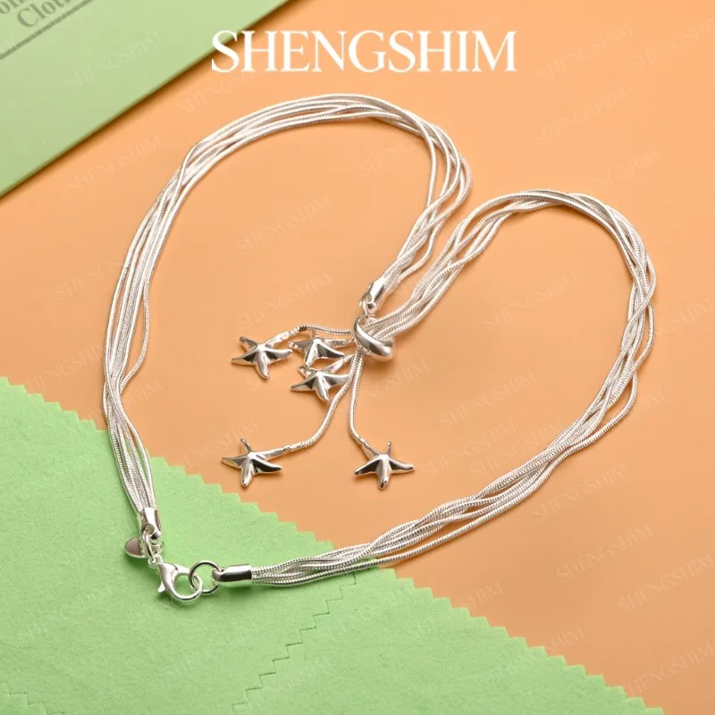 SHENGSHIM 925 Sterling Silver Starfish Tassel Pendant Multi Layer Snake Chain Necklace For Women Fashion Jewelry Birthday Gift