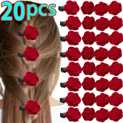 2/20pcs Small Red Velvet Rose Hair Clips For Women Korean Flower Hairpins Girls Elegant Hair Clip Pin Barrettes Hair Accessories