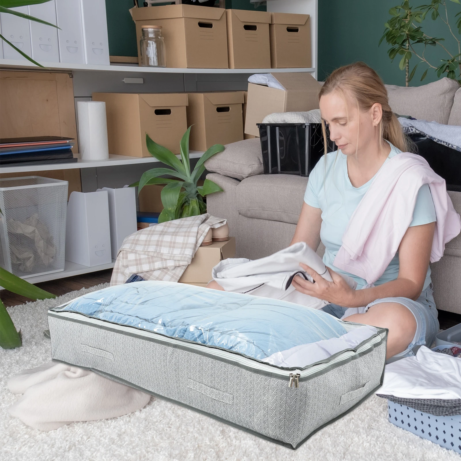 

Transparent Non Woven Dust Proof Storage Box H18 100x50x18cm Foldable ganizer for Clothes Toys Jewelry Bathroom Tidy Home