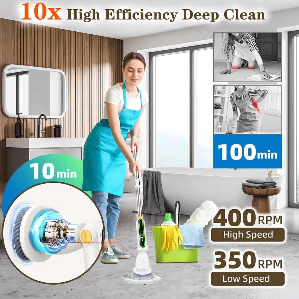 Handheld Bathtub Brush USB Type 12-in-1 Electric Cleaning Brush Bathroom Wash Brush Cleaner Sink Kitchen Cleaning Tool
