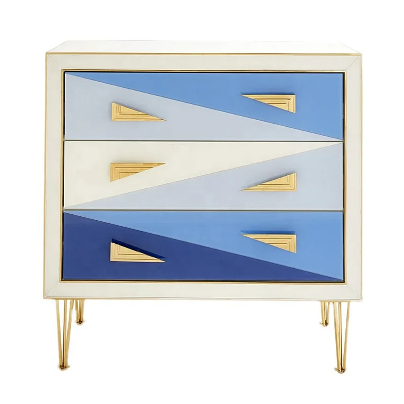 

Three-drawer wardrobe Three-drawer bedside table Golden metal leg tableware