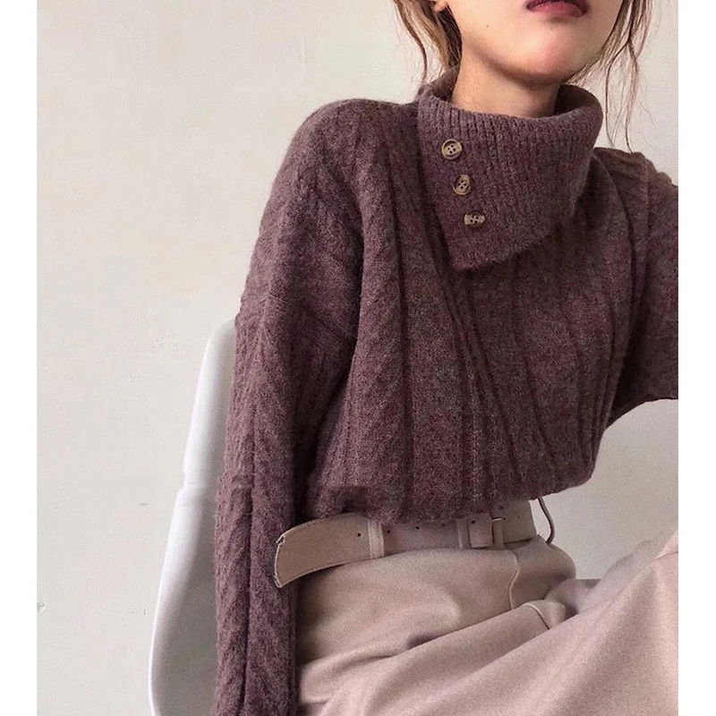 Fashion Tops 2023 Women Sweater Autumn Winter Chic Turtleneck Loose Thick Warm Pullover Sweaters Long Sleeve Ribbed Knitwears