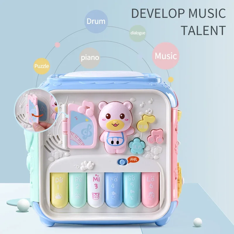 ของเล่นดนตรีอเนกประสงค์สำหรับเด็กทารก กล่องดนตรี ของเล่นอิเล็กทรอนิกส์ 6-12 เดือน นาฬิกาเกียร์ บล็อกเรขาคณิต ของเล่นเสริมพัฒนาการ