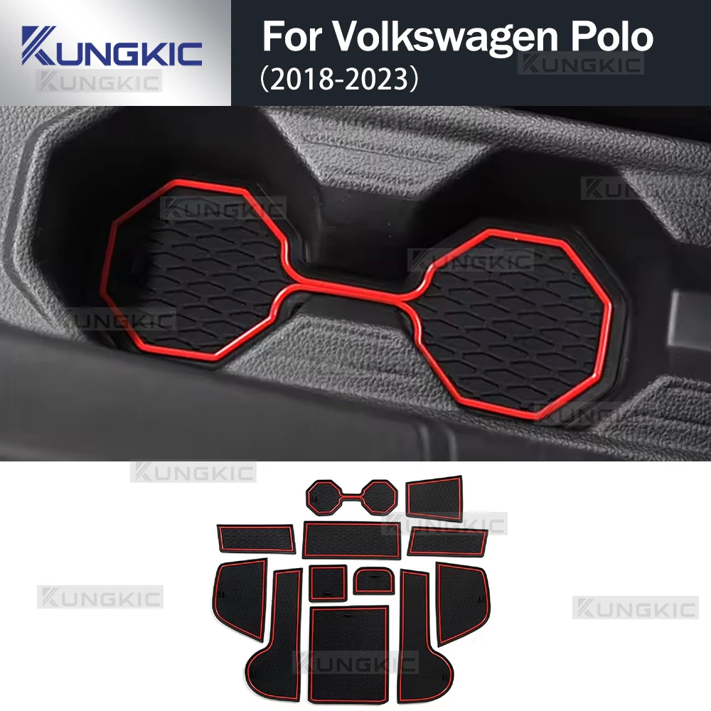 For VW Volkswagen POLO MK6 AW 2018 2019 2020 2021 2022 2023 Anti-slip Gate Slot Mat Car Door Groove Cup Pad Interior Accessories