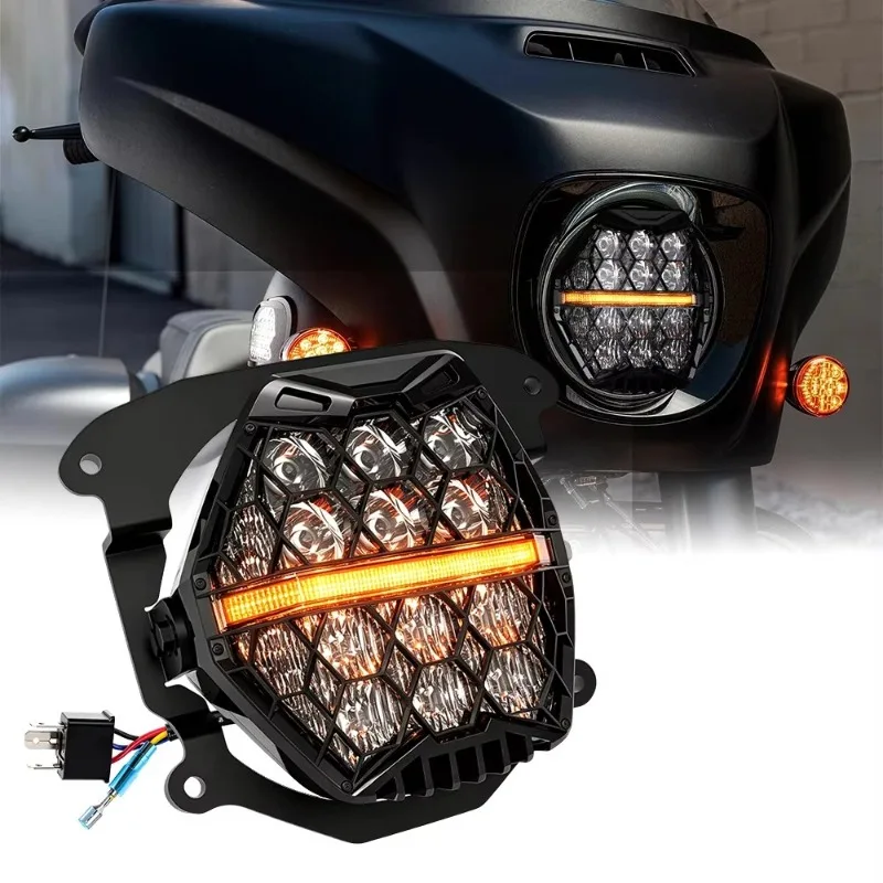 For Harley Davidson Cruiser Touring/Skater Motorcycles 7 Inch Led Headlight with Amber Turn Signal Modification Accessories