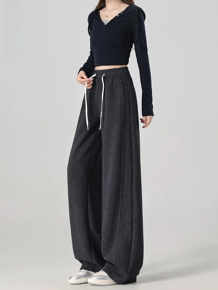 

Deep ey Casual Fitn Wide Leg Pants Women's Loose Drapey Autumn Winter Straight Cut Trousers Korean Sle Commute Wind