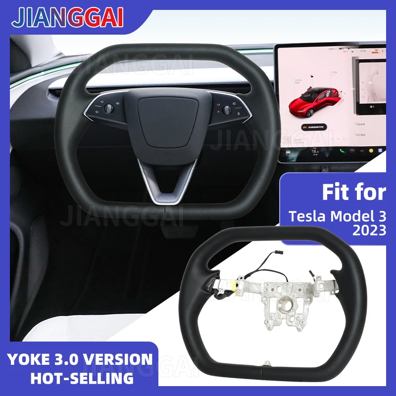 

Гоночный руль Cybertruck в стиле Yoke для модели 3 Highland 2024, аксессуары для кожаной ручки с подогревом