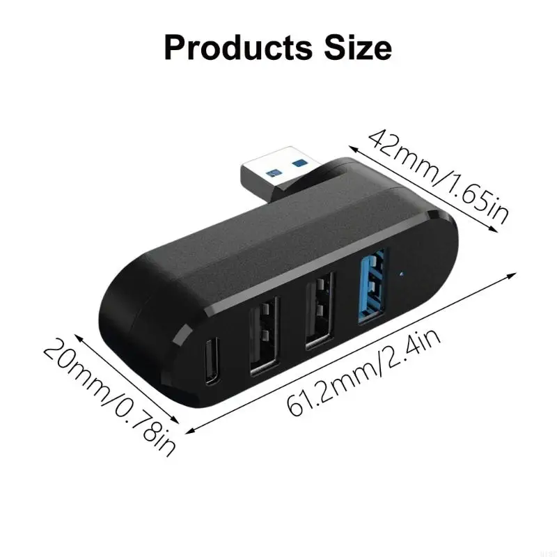 918C 4 منافذ USB Hub USB منفذ بيانات يعمل بالطاقة 180 درجة موسع USB قابل للدوران