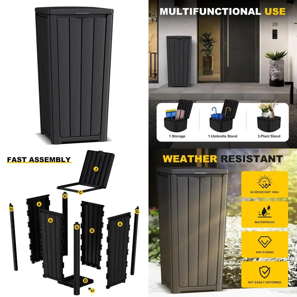 

36-галонная уличная водонепроницаемая мусорная корзина с крышкой, легкая и прочная для использования на патио и кухне.