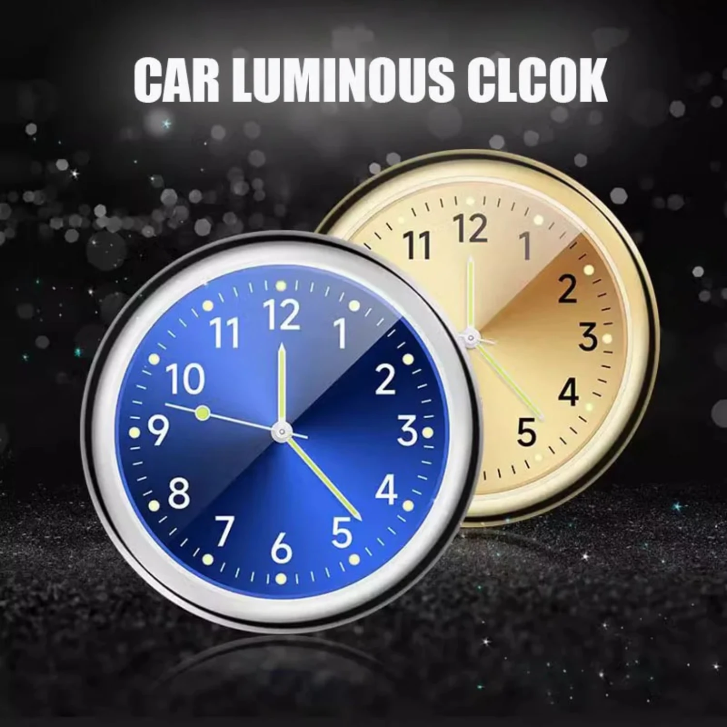 Chic and Sleek Stylish Black and White Luminous Mini Car Clock - Modern Mechanics Quartz Clock - Trendy Small Stick-On Digital W