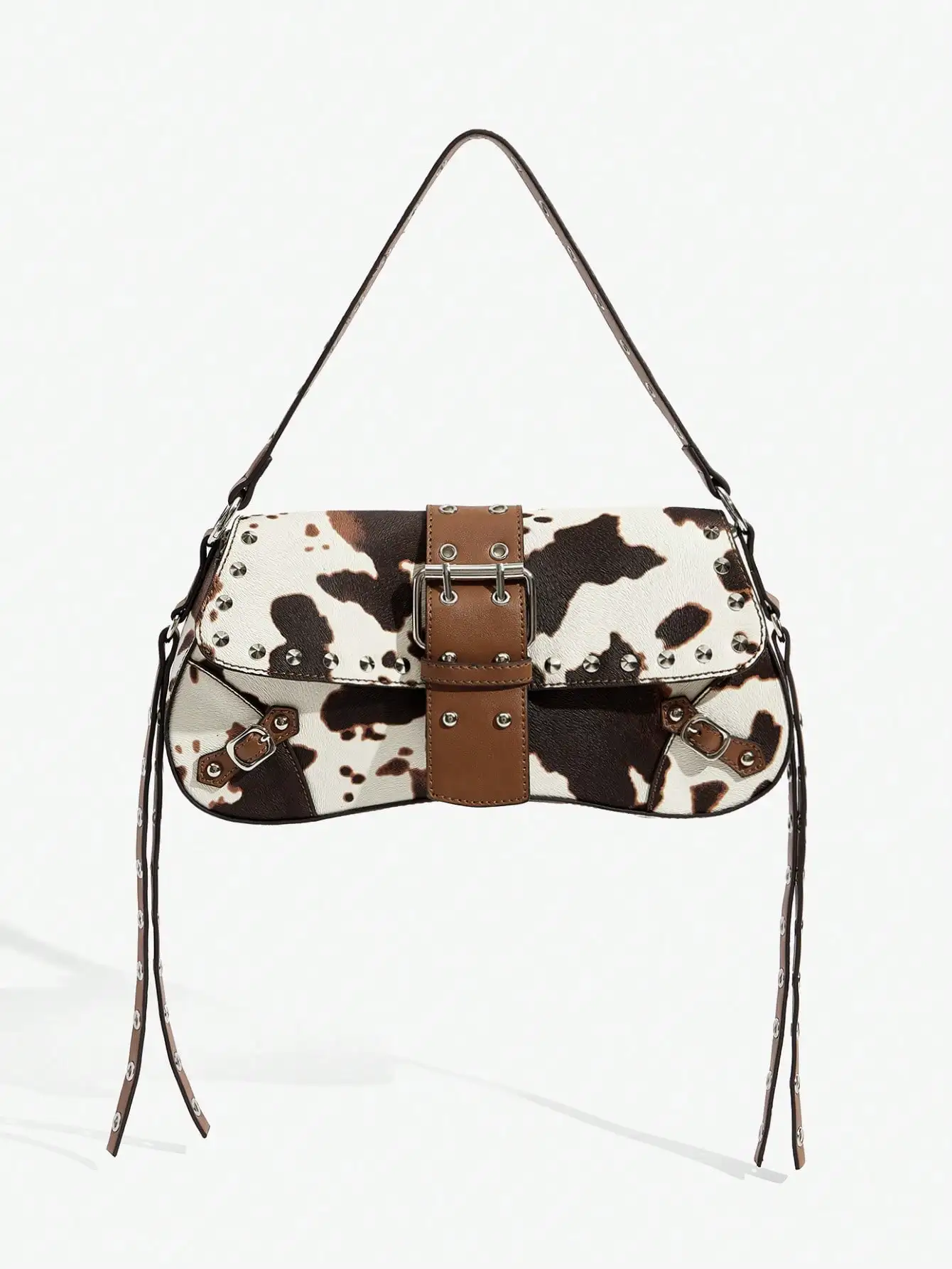 Bolso de hombro para mujer, bolso tipo «hobo», moderno, sencillo, personalizado, versátil, para uso urbano, con un toque moderno, con remaches, con flecos, color naranja, ideal para ir de compras.