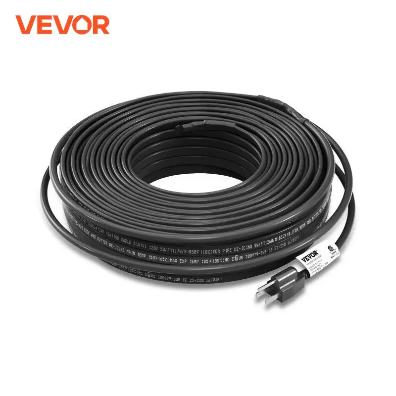 VEVOR Pipe Heating Cable Self-Regulating 140-feet Heat Tape for Pipes Roof Snow Melting De-icing Gutter Pipe Freeze Protection