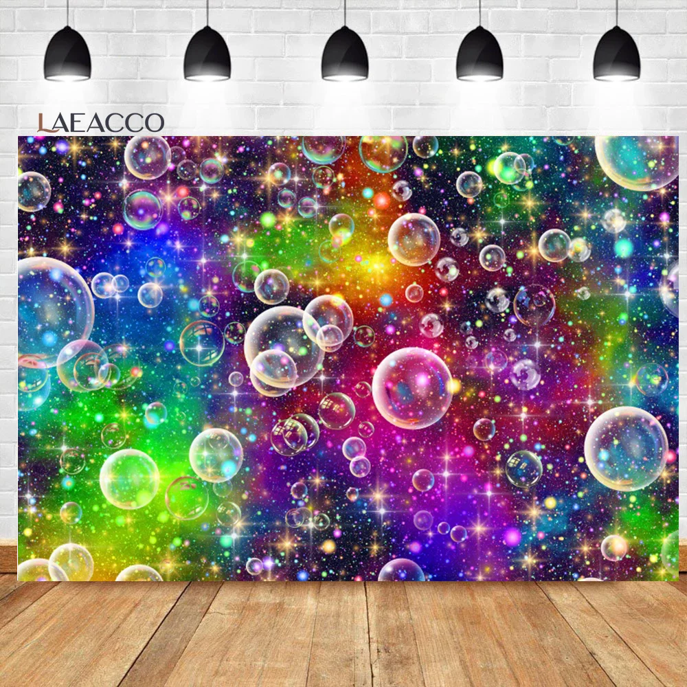 

Laeacco Rainbow Colors Bubbles Photo Backdrop Glitters Gorgeous New Year Kids Birthday Decor Portrait Photography Background