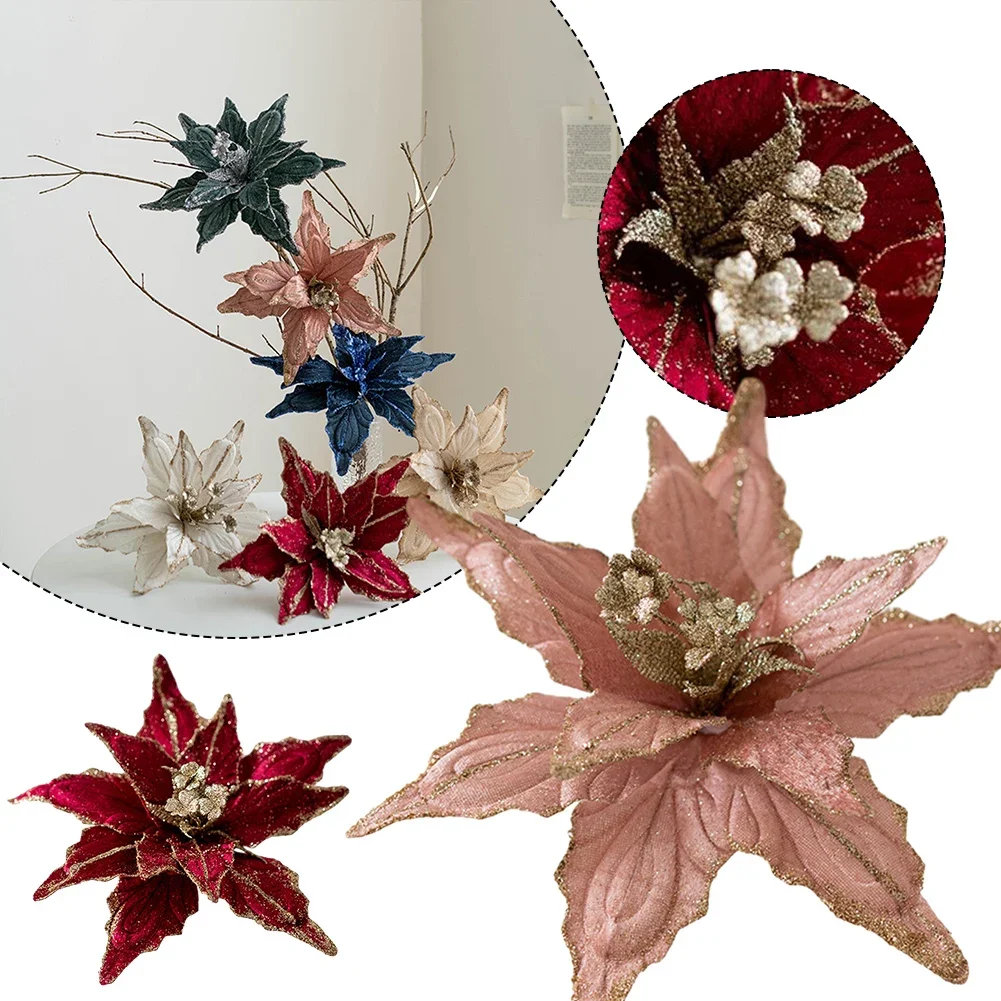 28cm Glitter Poinsettia Christmas Flower Pendants Xmas Tree Oranments Noel Merry Christmas Decor Natal Navidad New Year 2024