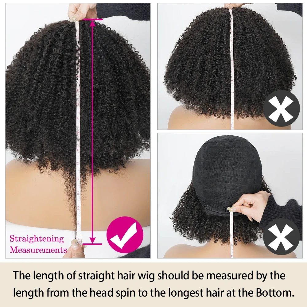 Pelucas de cabello humano rizado Afro sin pegamento con flequillo para mujeres negras, 200% de densidad, Peluca de cabello humano virgen rizado con flequillo