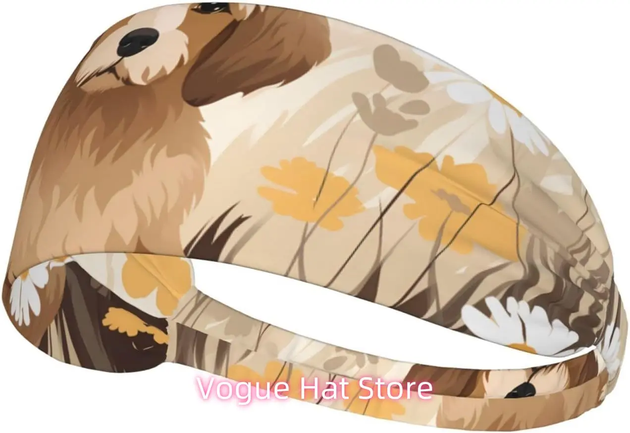 

Elastic Exercise Headband - Soft and Breathable Headband for Running, Cycling, Yoga, and More Puppy in The Flowers Printing