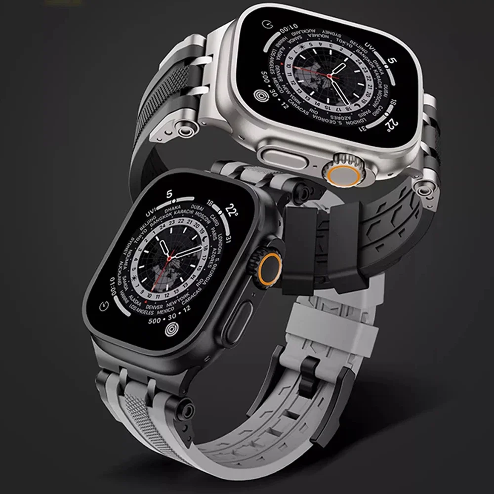 

Sports Fluororubber Band for Apple Watch 49/46/45/44MM Soft Strap for iWatch Ultra 3 2 1 Series 11 SE3 10 9 8 7 Se 6 5 Bracelet