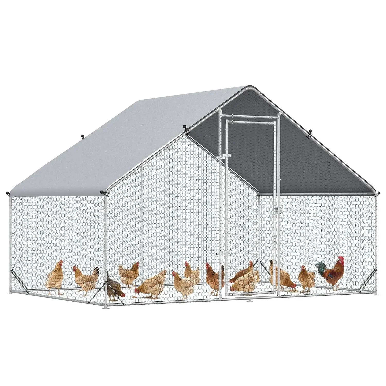 Large Metal Chicken Run with Waterproof & Anti-UV Cover, Walk in Cage for Outdoor Farm, 1