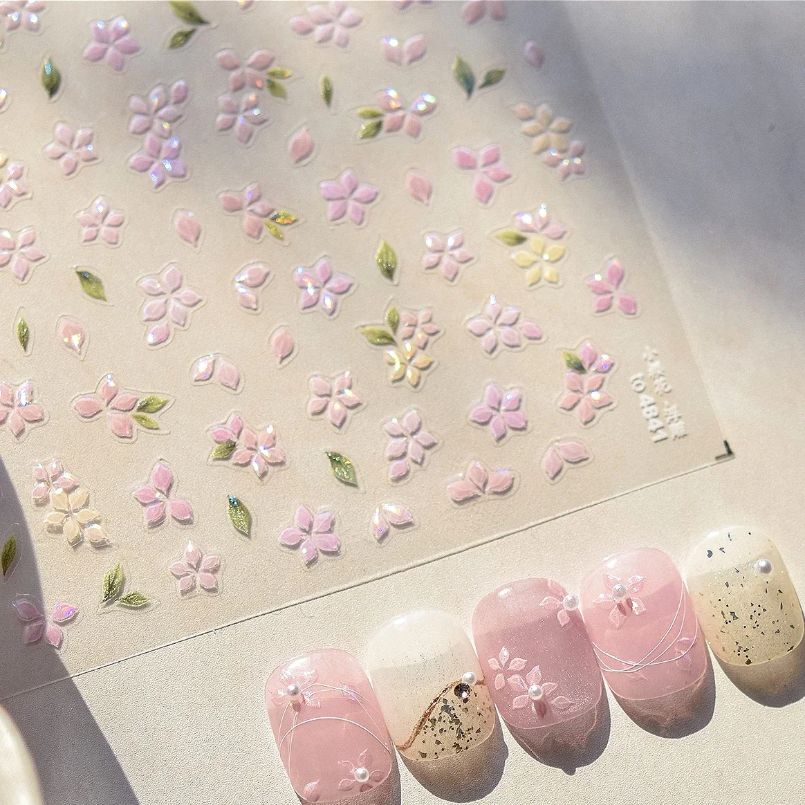 Frühling rosa Blumen Kirschblüte Gänseblümchen Kamelie Magnolie Pfingstrose Rose Perle Lilie Chrysantheme Nail Art Aufkleber Maniküre Aufkleber