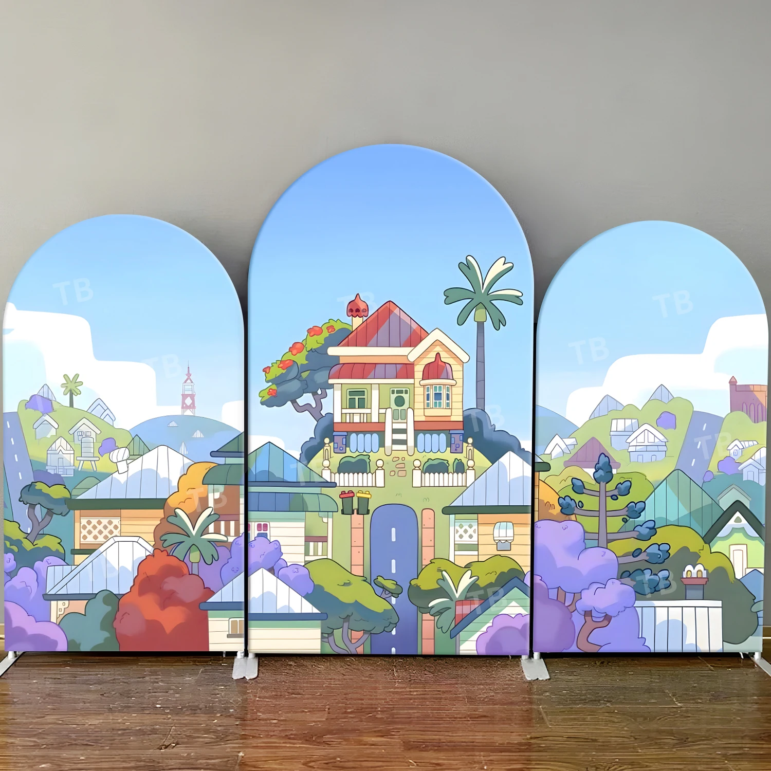 

TB Blue Dog House Arch Backdrop Cover for Kids Birthday Party Decoration Baby Shower Photography Background Wall Elastic Fabric