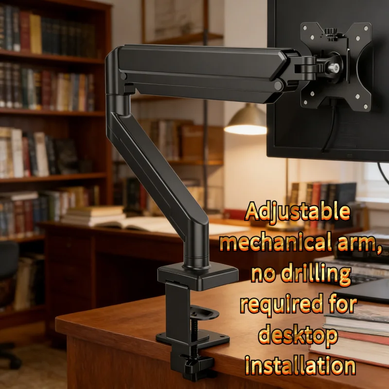 

Single Monitor Stand Mount Adjustable Mechanical Arm Desk Mount No Drill Swivel Height Tilt for Home Office