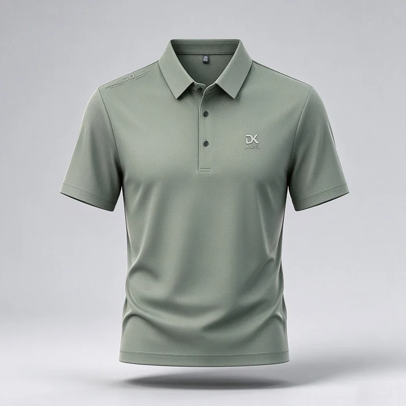 Mens Short Sleeve Polo Shirt Lapel Collar Embroidered Logo Top Breathable Smooth Fabric Casual Business Summer Wear