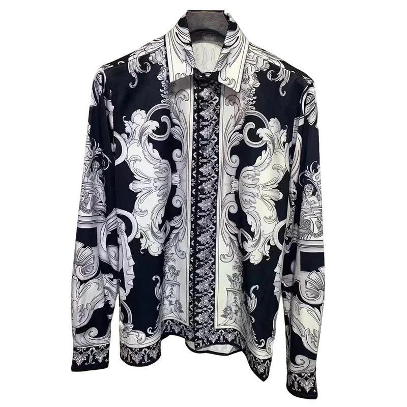 Palace Baroque Printed Men\'s Casual Long Sleeve Shirt Fashionable High Quality Trendy Spring and Autumn Luxury Milan 2024