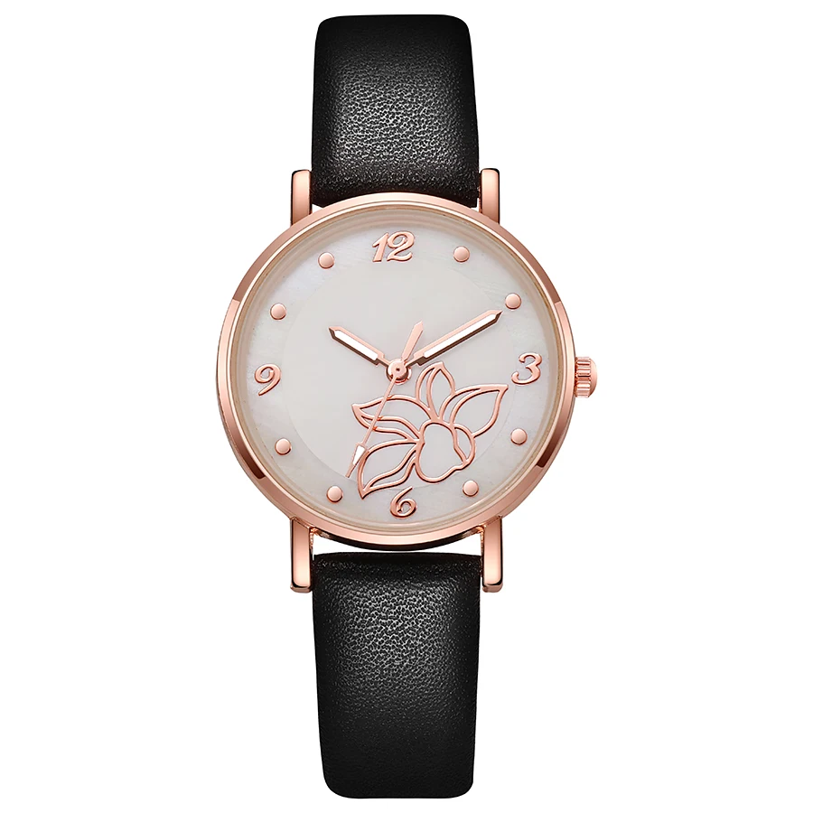 Reloj de cuero de moda para mujer, reloj de flores simple, nuevo