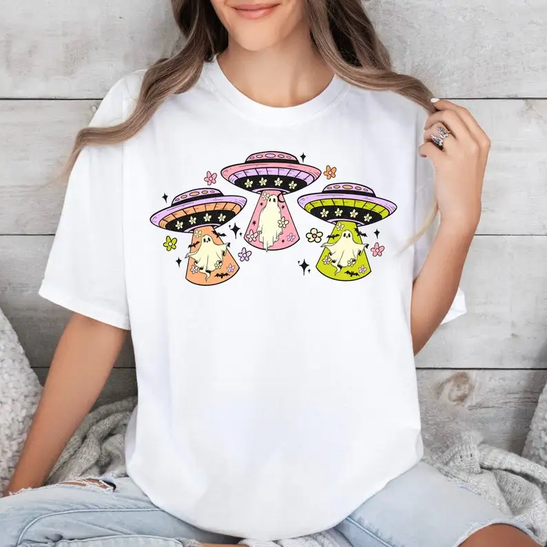 

Whimsical UFO and Ghosts T-Shirt, Comfort Colors, Cute Alien Tee, Graphic Tee, Unisex T-Shirt, Space Fantasy, Sci-Fi Gift, Space