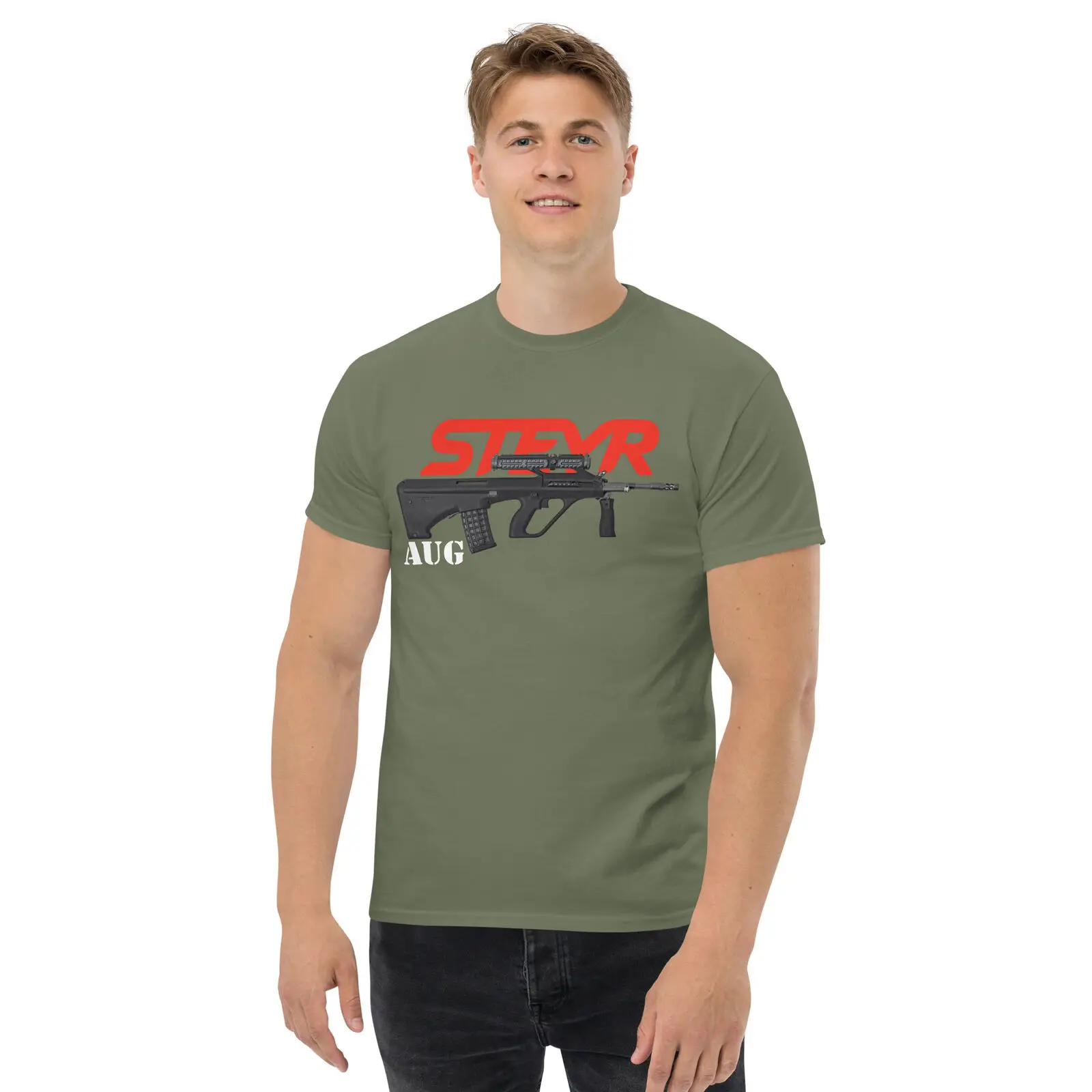 Steyr AUG Multi-purpose Assault Rifle T Shirt New 100% Cotton Short Sleeve O-Neck Casual Mens T-shirt Gun Fans Streetwear