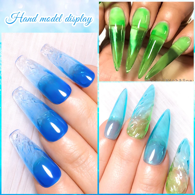 MEET ACROSS 7ml Jelly Glass Gel Nail Polish Summer Cool Semi-transparent Sea Blue Gel Polish Rainbow Nail Art UV Gel Varnish