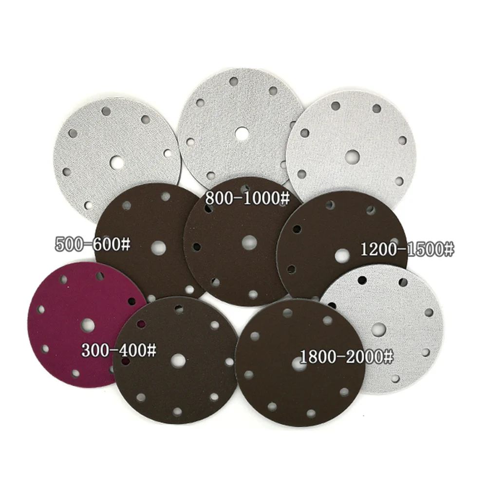 6 Inch 9 Hole Sponge Disc Red Sandpaper Abrasives Flocking Aluminum Alloy Mold Line Plastic Parts Sanding 150MM 300-2000 Grit