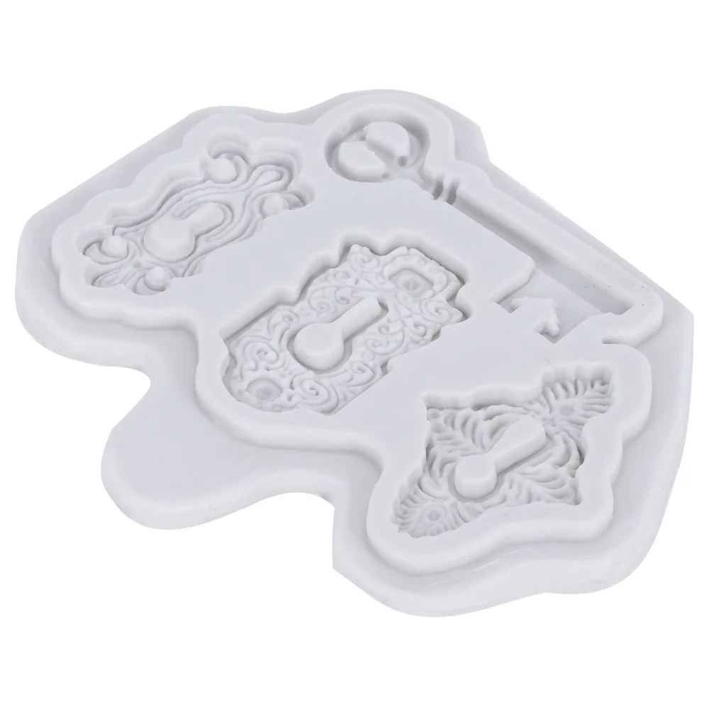 Gray Color Silicone Fondant Mold Fondant Compatible Steampunk Design Keyhole Cake Mold Lock And Key Mini Size