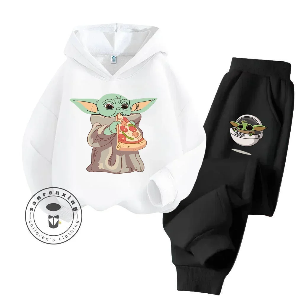 2024 Master Yoda Cartoon Classic Solid Color Playful Fun Print Design Children\'s Autumn and Winter New Long Sleeve Hoodie Set