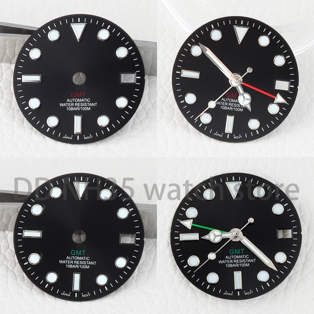 

Циферблат для часов NH35 28,5 мм, синий с люминесцентным покрытием, зеленые светящиеся стрелки для механизмов GMT NH34 NH35 NH36, аксессуары для модификации часов