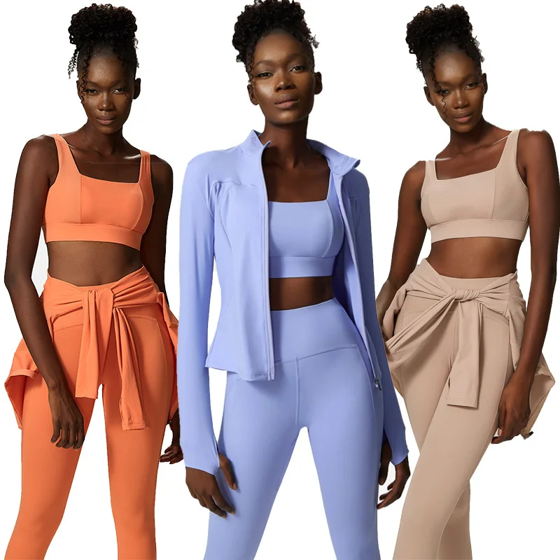 

FUBEIKE 3Pcs Fitness Yoga Set Solid Color Gym Running Suit Plus Size Quick Dry Sportswear Female Leggings Workout Clothes