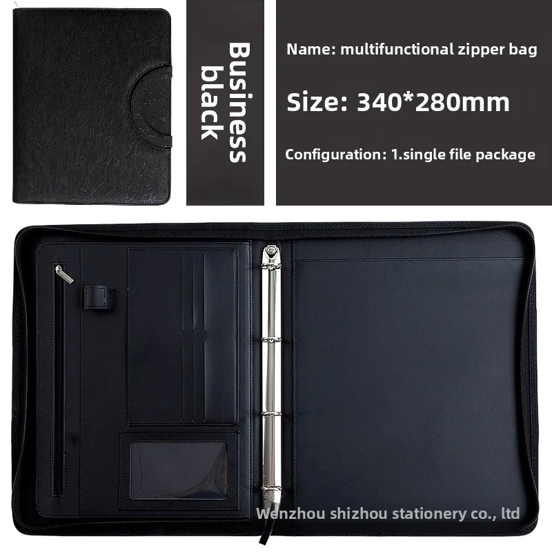 A4 Leather Folder Multifunctional Business Folder Portable Designer Measuring Ruler Zipper Bag Manager Folder