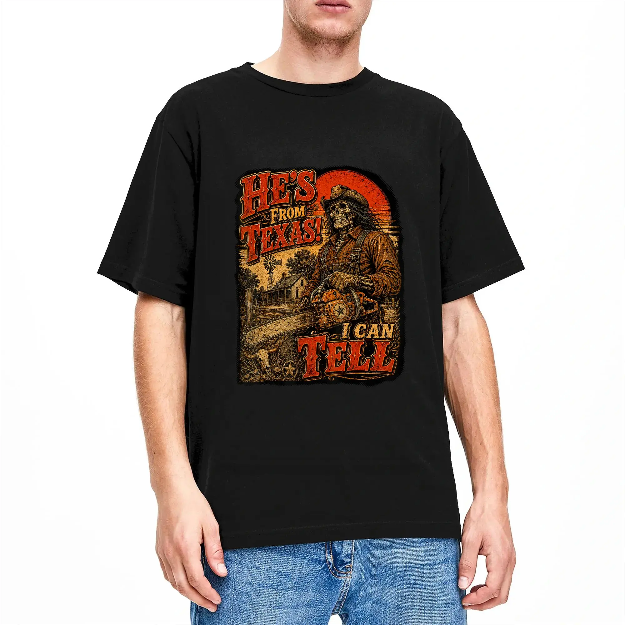 Hes from Texas I can Tell Retro Texas Western Skeleton T Shirt Beach  Hip Hop T-Shirts Cotton O Neck Oversized Top Tees