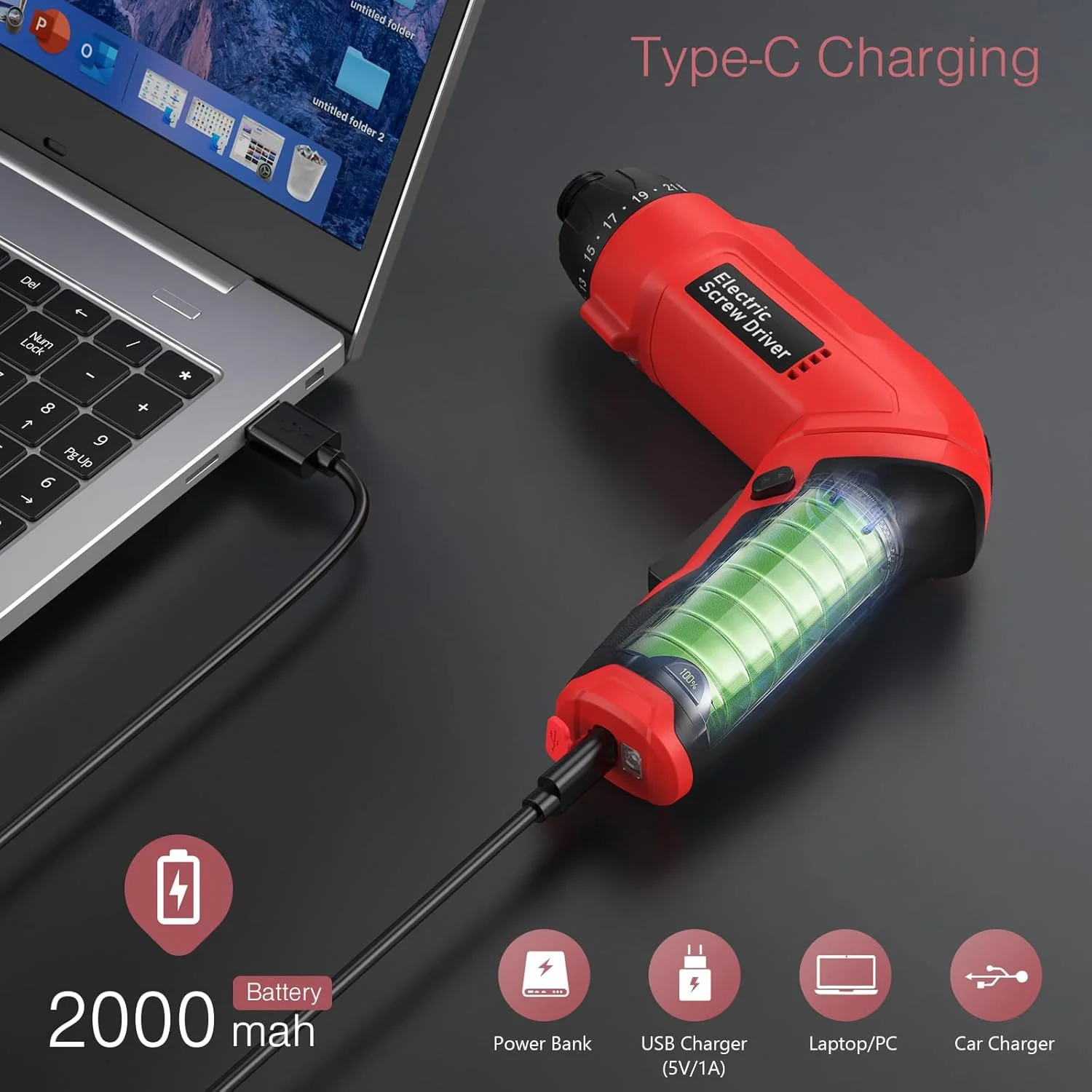 Tournevis électrique 2000mAh rechargeable 7,3N. M ménage pliant multi fonctionnel main auto intégré 21 vitesses réglable