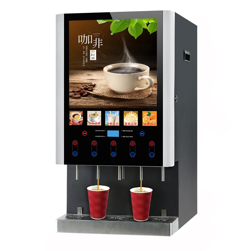 

50SCW-12 Hot Ice Coffee Machine Commercial Use 5 Flavours Coffee Vending Machine Hot Ice Water Instant Coffee Dispenser