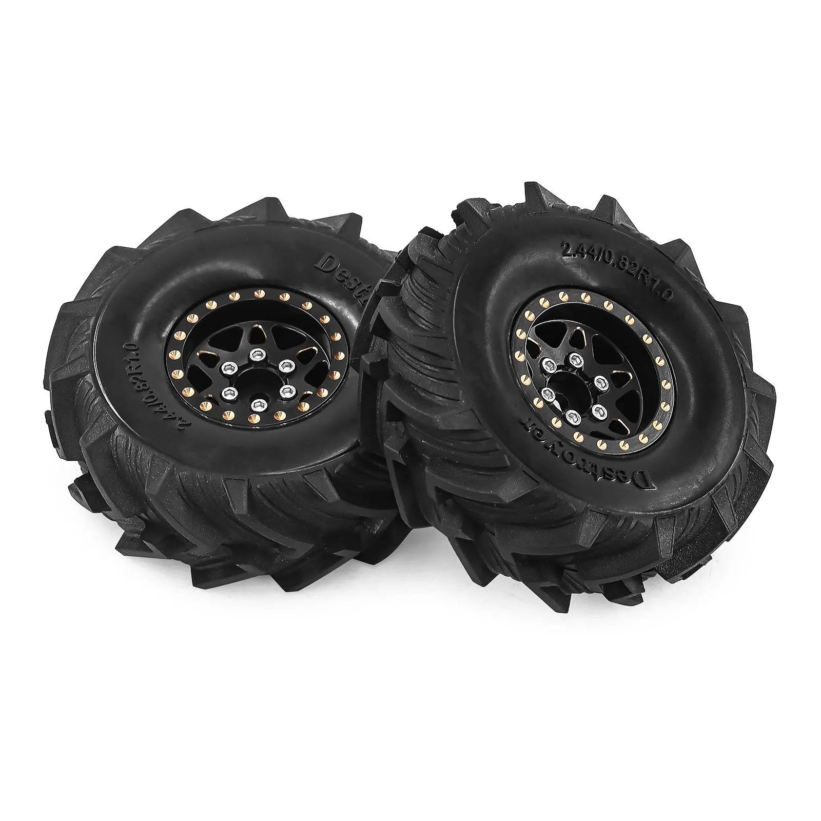 Brass Wheel and Tire Set 1.0 Inch for SCX24 TRX4M FCX24 Upgrades Heavy Weight 1/24 1/18 Scale Crawler Parts 4Pcs