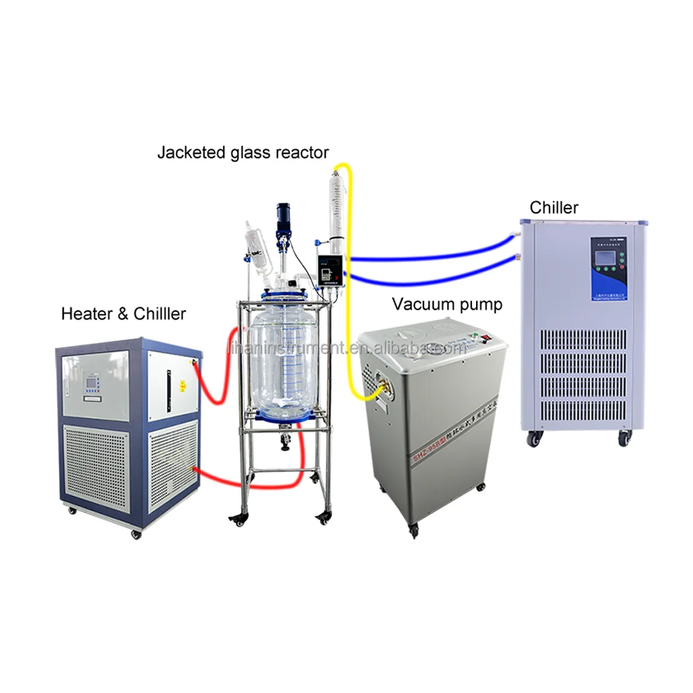 Factory Customized 100L Jacketed Glass Reactor with Vacuum Pump Cooler and Heater Lab Pilot Scale Jackets Glass Reactor