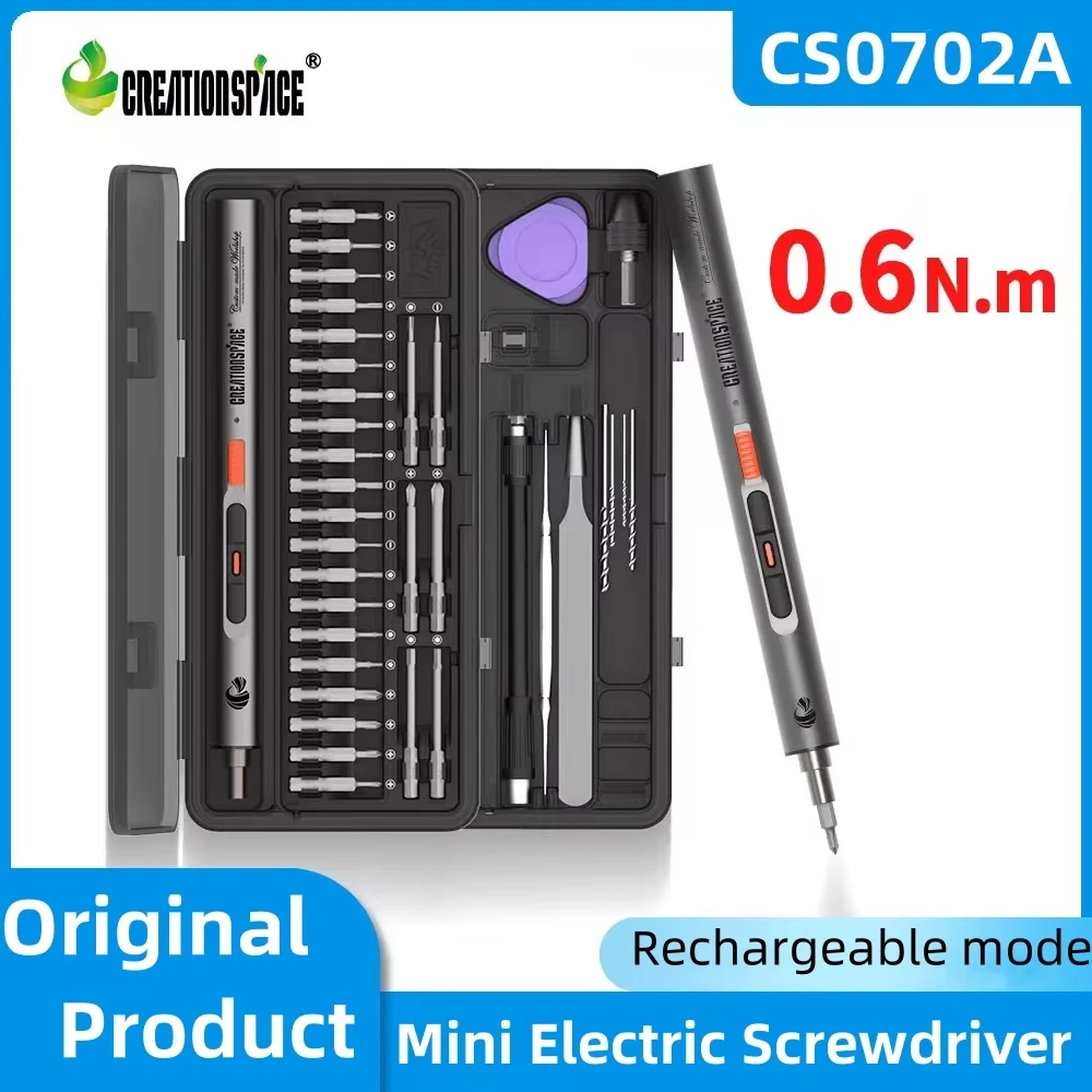 CreationSpace 3.6V Mini Electric Screwdriver Rechargeable Screwdriver Set with LED Light 3 Torque Settings CS0702A