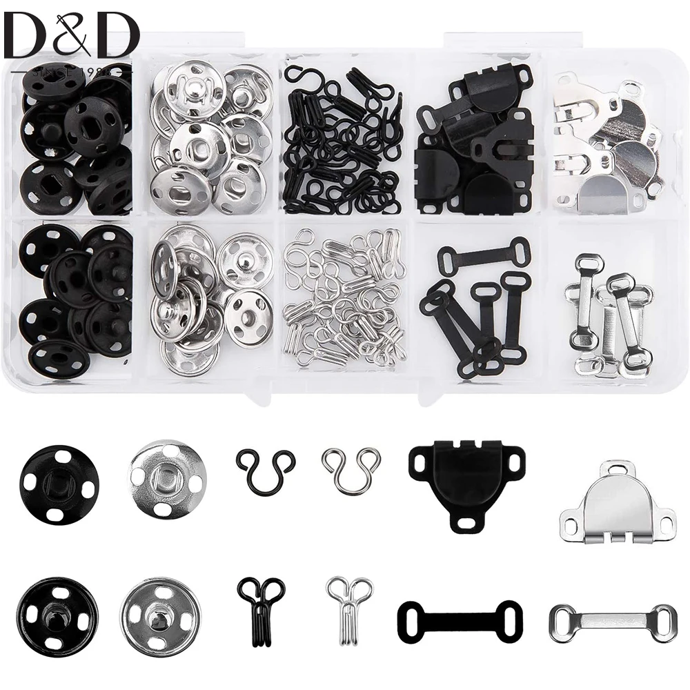 100pcs Skirt Hooks&Sew-on Snaps Hook&Eye Latches 50 Pairs Sewing Fastener Set of 3 Styles for Skirt Bra Clothing DIY Sewing