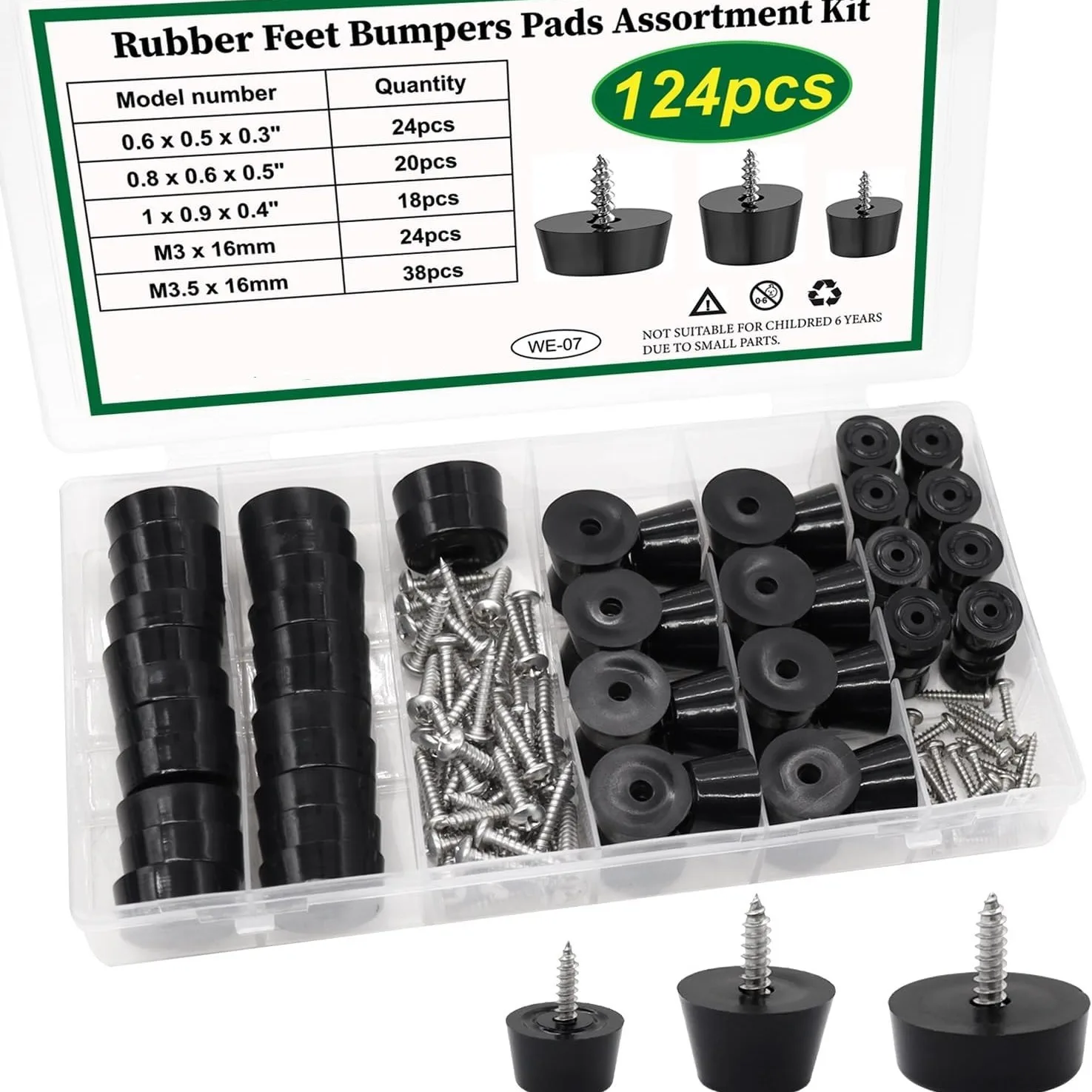 124PCS Cutting Board Rubber Feet Bumpers Pads Kit Built In Stainless Steel Washers Screws Home