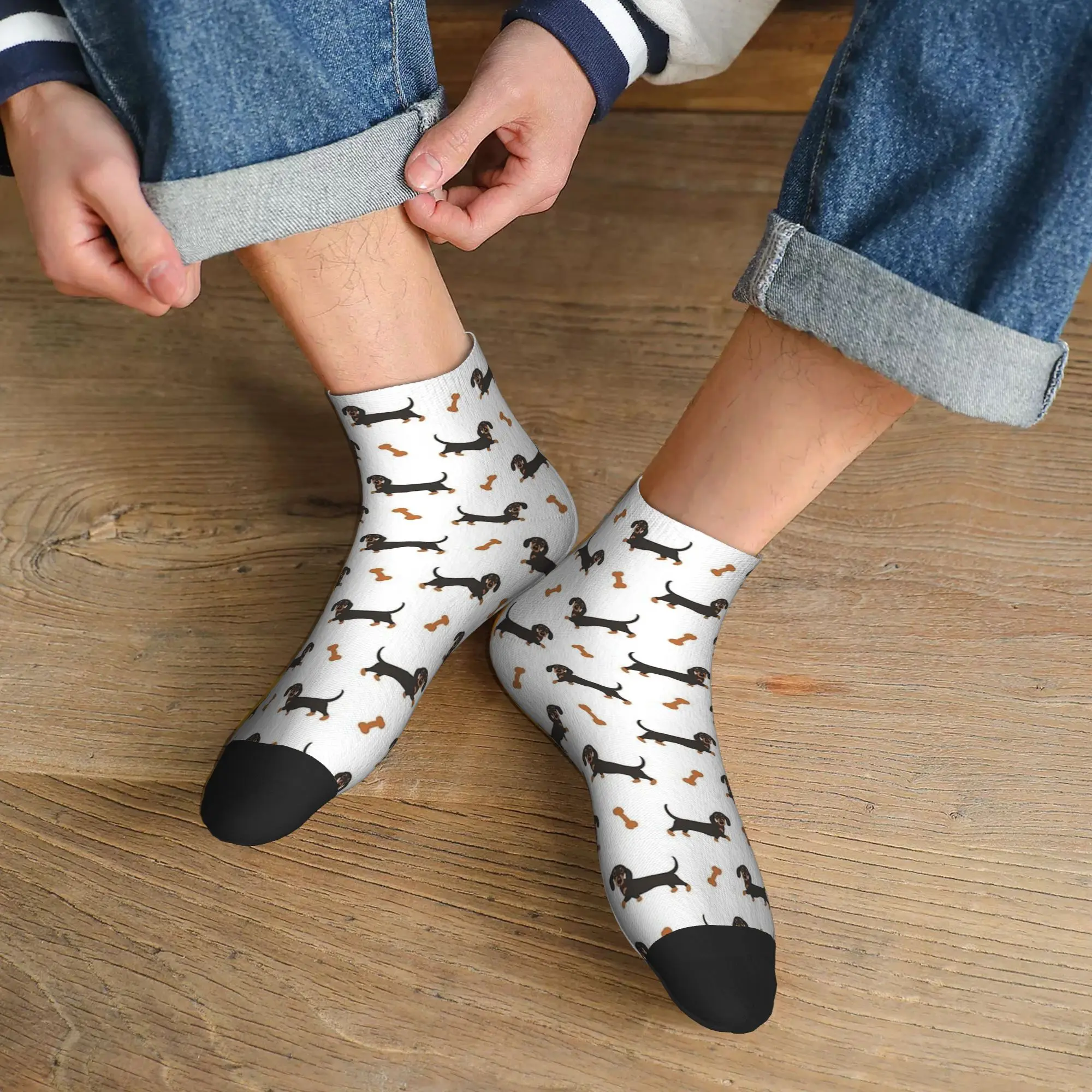 Calcetines para perros salchicha salchicha negros y tostados para todas las estaciones, calcetines súper suaves Harajuku, medias de moda para hombres y mujeres, regalos
