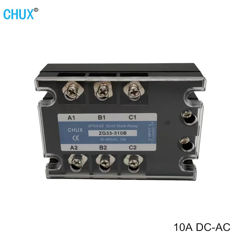 

CHUX 10A DA Three Phase Solid State Relay DC Control AC Heat Sink 220V Relay To 3-32VDC SSR-310B Plastic Cover SSR