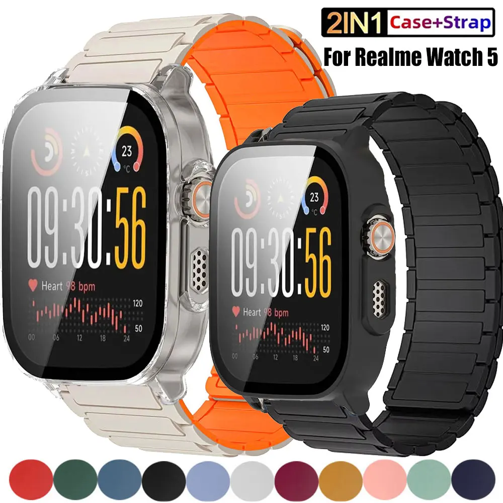 

Прозрачный чехол с магнитными ремешками для Realme Watch 5, силиконовый браслет, аксессуары для Realme Watch 5, защитный чехол-браслет